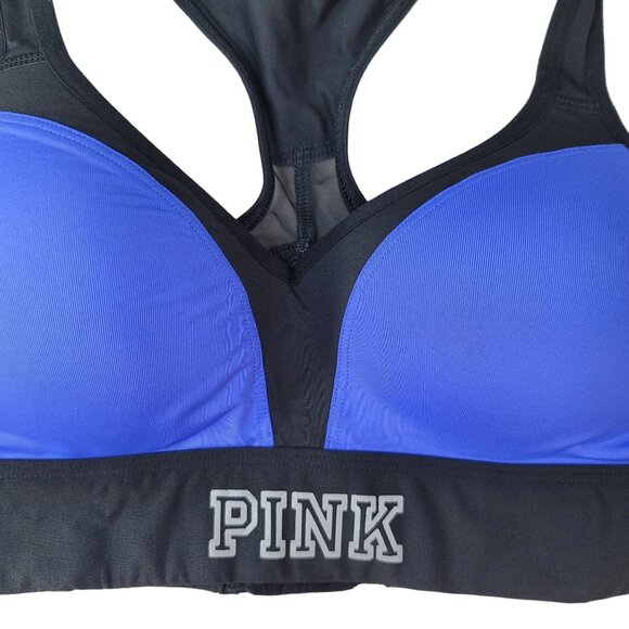 Victoria's Secret PINK Push Up Sports Bra Blue XS Full Cover Racerback Ultimate - Picture 2 of 7